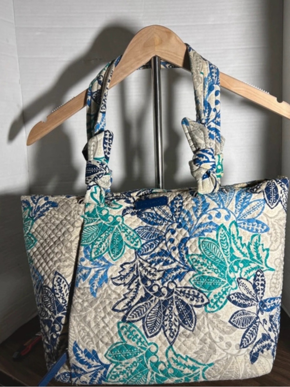 Vera Bradley Quilted Floral Tote Bag in Aqua & Navy